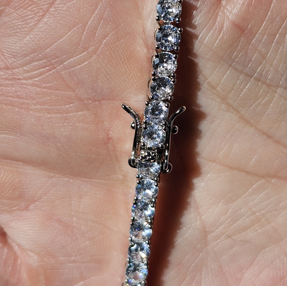 Genuine Moissanite 12 Carat Tennis Bracelet 14K over Sterling Silver 7" NWT - Picture 6 of 9